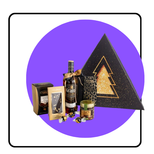 Zestaw świąteczny dla firm z alkoholem, słodyczami i personalizowanym opakowaniem Zestaw świąteczny dla firm z alkoholem, słodyczami i personalizowanym opakowaniem